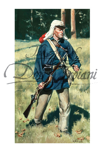 Don Troinai wall art print 1st Rhode Island Detached Militia. Soldier wearing blue jacket.