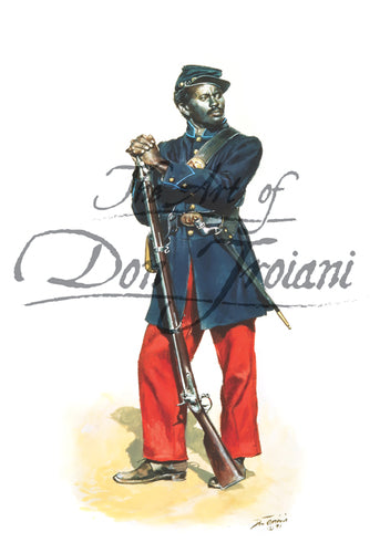 Don Troiani wall art print 1st South Carolina Volunteer Infantry. Soldier with red pants and blue jacket.