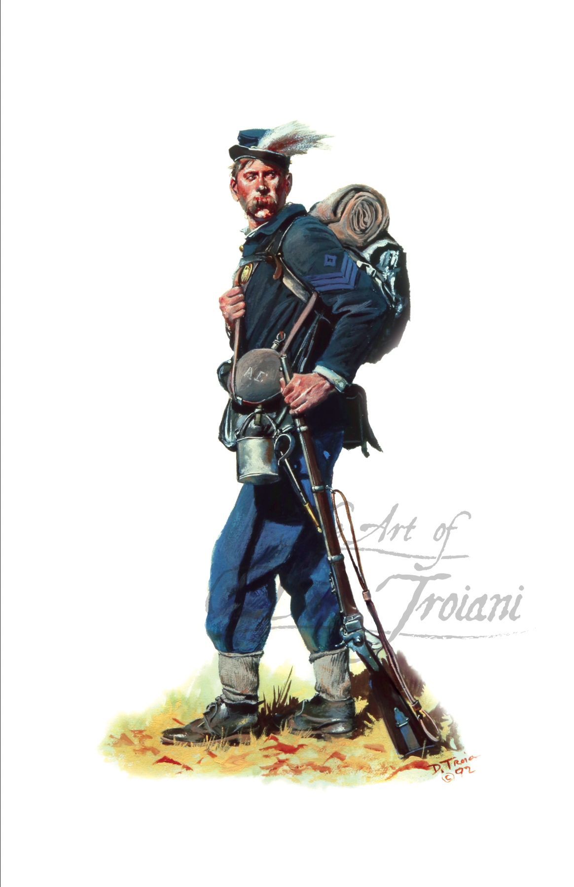 42nd Pennsylvania Volunteers (Bucktails). Artistic depiction of a soldier in uniform with a rifle and backpack.