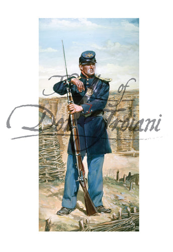 Don Troiani wall art print 2nd Connecticut Heavy Artillery. Soldier is wearing blue uniform.