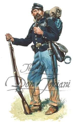 Don Troiani wall art print 45th New York Volunteers. Soldier is smoking a pipe.