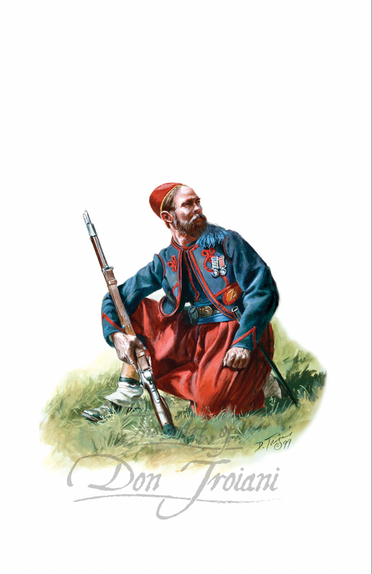 62nd New York Volunteers, Anderson Zouaves Illustration of a historical figure in military uniform with a rifle on a white background