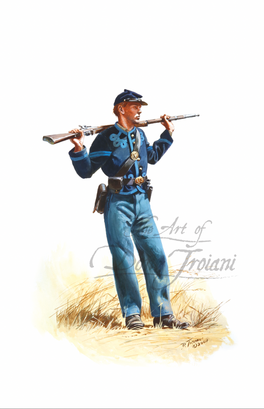 76th Ohio Regiment. Illustration of a soldier in blue uniform holding a rifle on a white background.