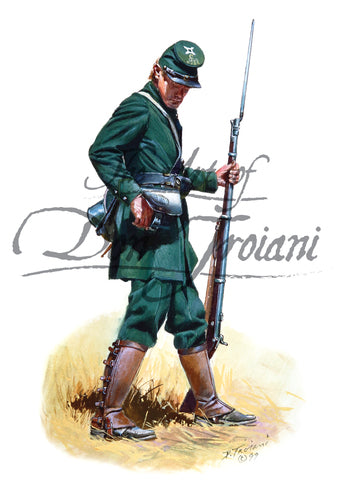 Don Troiani wall art print 203rd Penn. Vol. Birney's Sharpshooters. Soldier is wearing a green uniform.