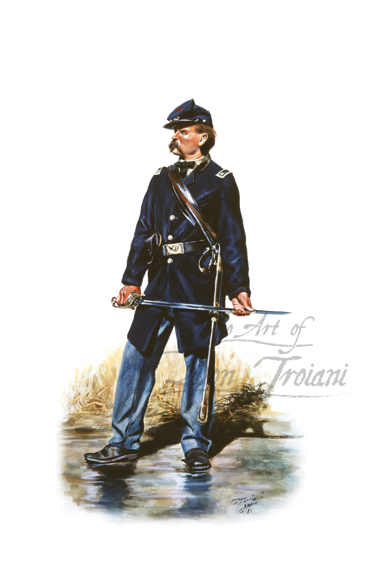Federal Infantry Officer. Illustration of a soldier in uniform holding a sword on a white background.