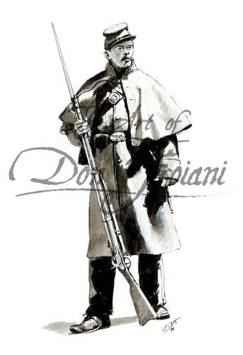 Don Troiani wall art print Union Soldier in Overcoat in Black and White.