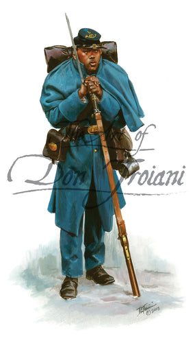 Don Troiani wall art print 4th U.S. Colored Troops Private. Soldier is wear a back pack.