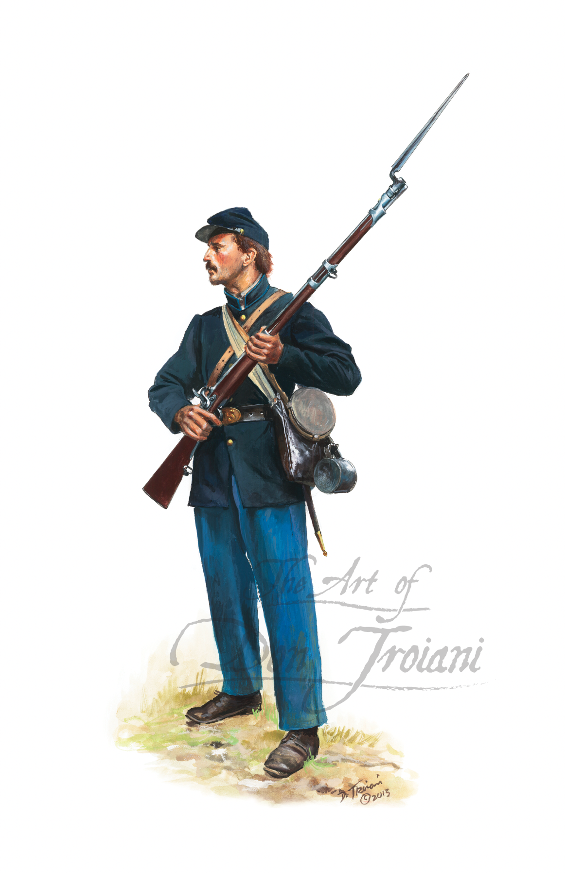 15th Wisconsin Regiment. Illustration of a Civil War soldier in blue uniform holding a rifle on a white background.