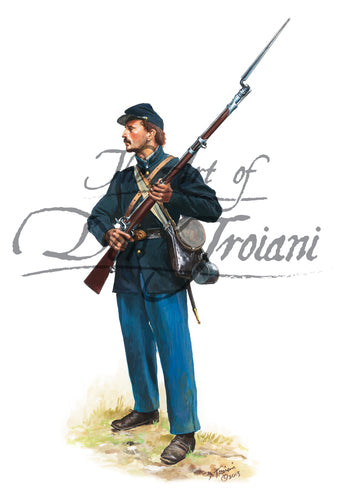 Don Troiani wall art print 15th Wisconsin Regiment 1862. Soldier is wearing blue uniform.