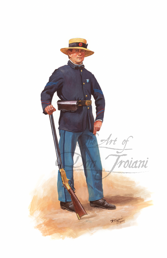 Corporal. Illustration of a soldier in Civil War uniform holding a rifle on a white background.