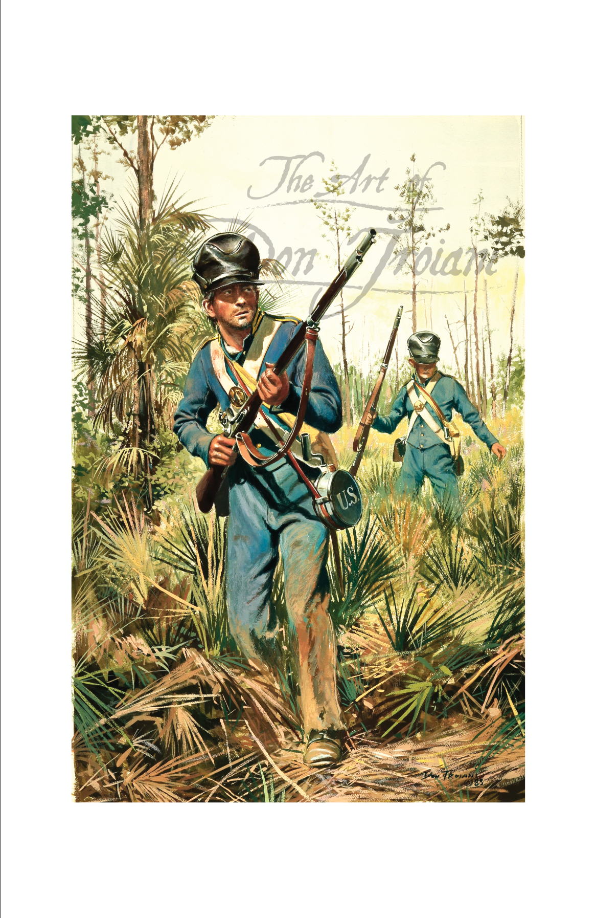 U.S. Infantry, Seminole Wars. Painting of two soldiers in a forest setting.