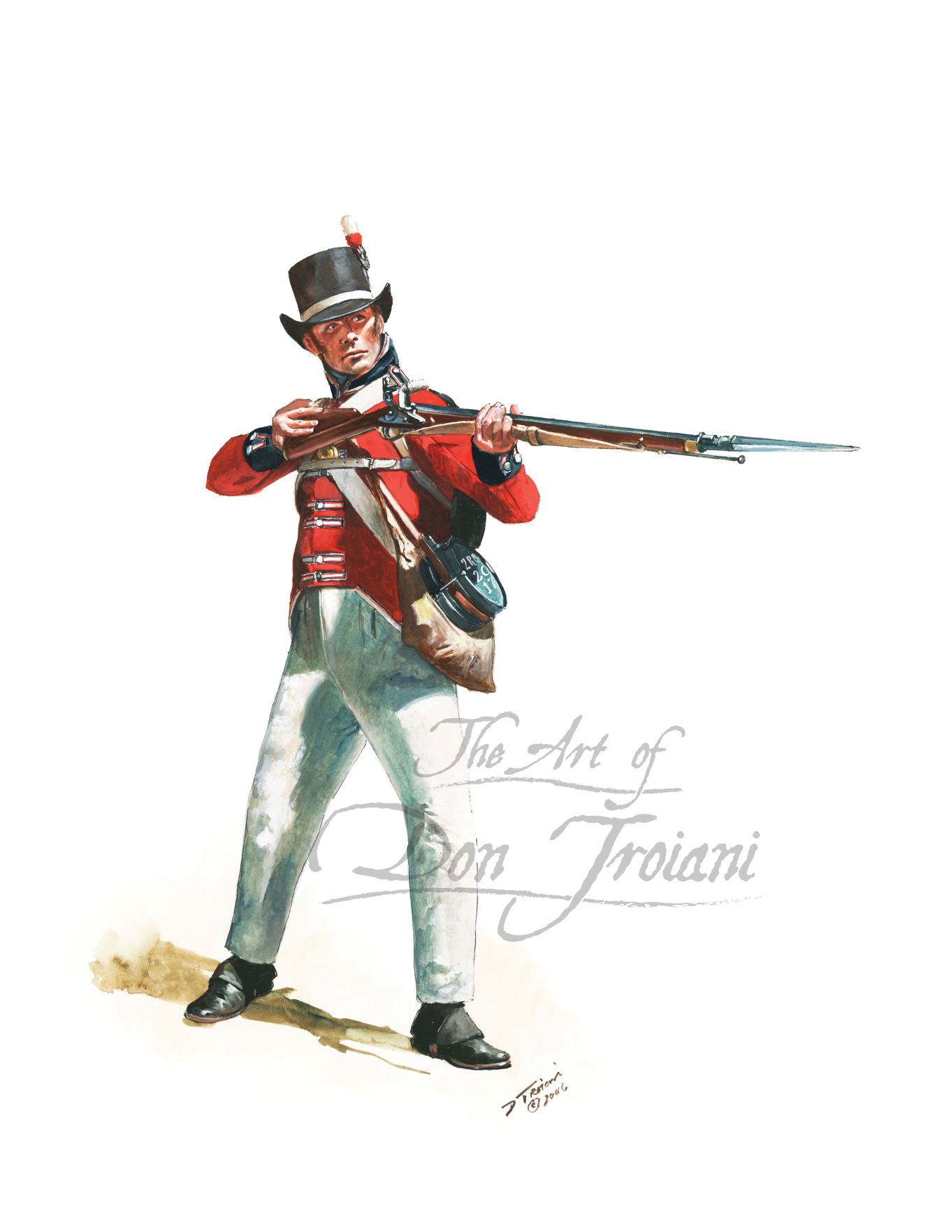 British Royal Marines. Artistic depiction of a soldier in historical uniform holding a rifle on a white background.