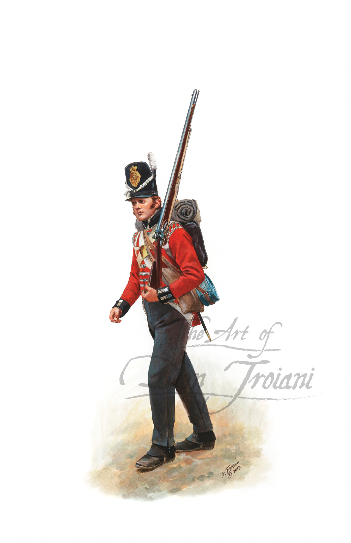 70th Regiment of Foot Grenadier Private, 1812-1815 Artistic depiction of a soldier in historical military uniform with a rifle.