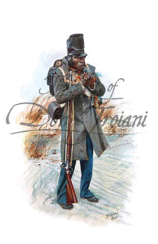 Don Troiani wall art print 1st West India Regiment. Soldier wearing a grey trench coat.