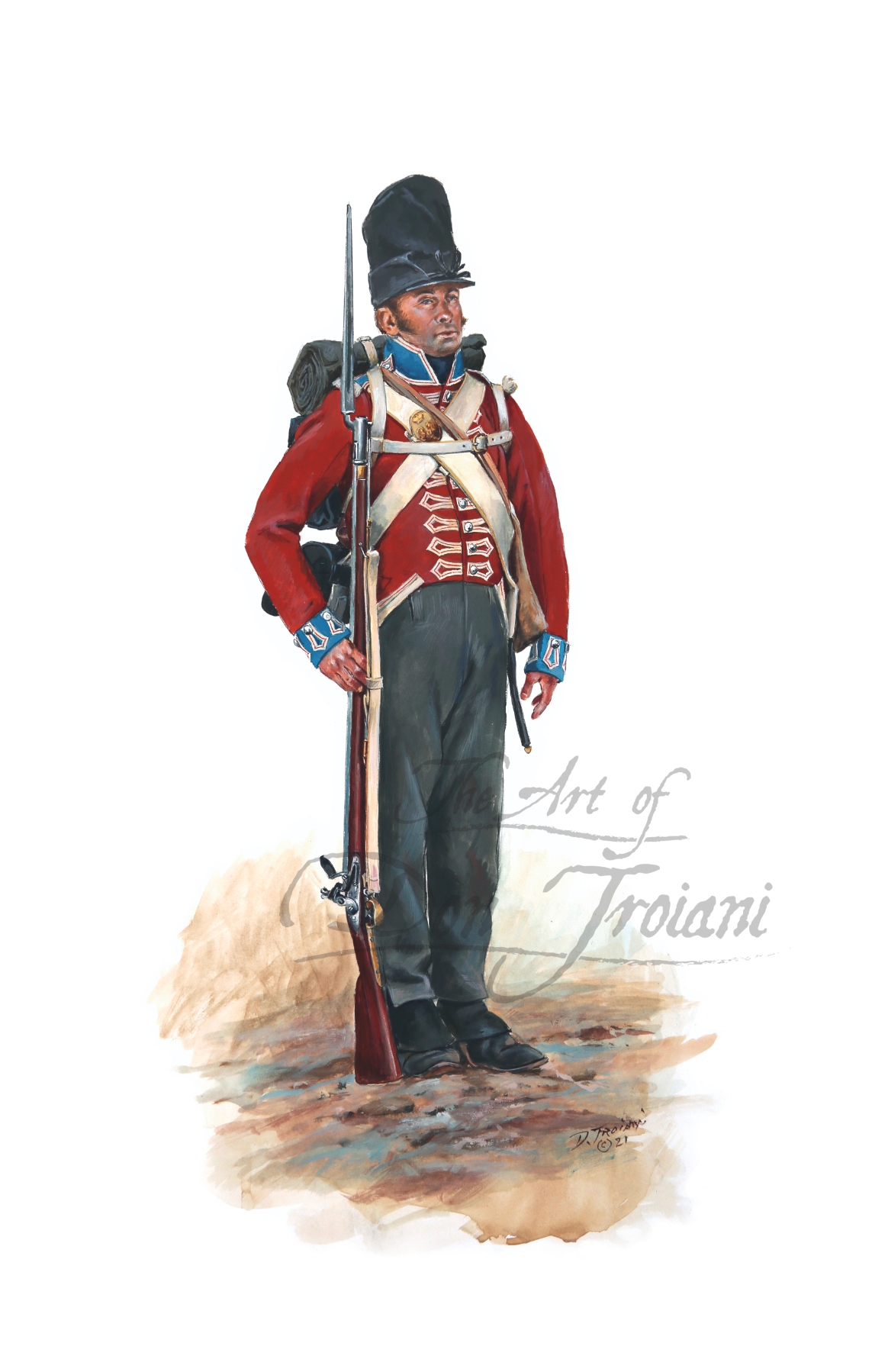 Regiment De Meuron, 1815 Painting of a British soldier in uniform with rifle.