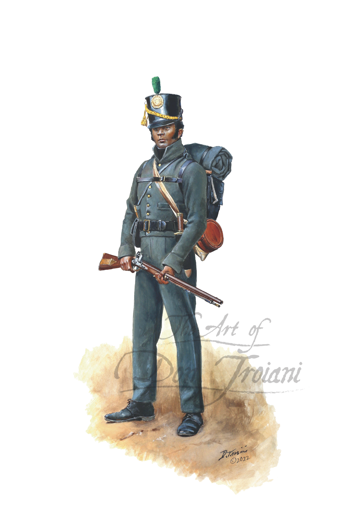 26th U.S. Infantry. Illustration of a soldier in historical uniform holding a rifle on a white background
