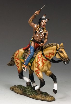 1/30 scale matte-finish figure of Crazy Horse, Oglala Lakota war chief, charging on a painted pony with a Winchester rifle.