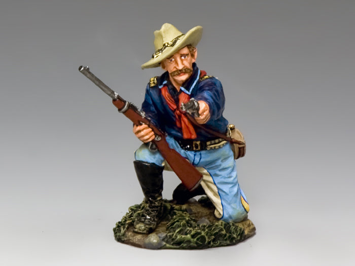 1/30 scale figure of kneeling cavalry officer aiming pistol with carbine in hand. Battle of Little Bighorn. Matte finish.