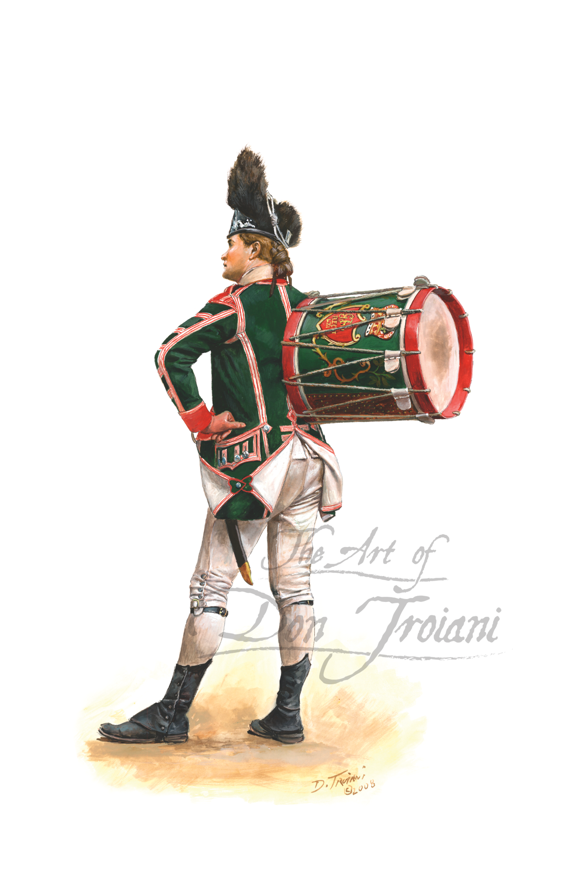 63rd Regiment of Foot. Illustration of a drummer in a green uniform with a drum on a white background.