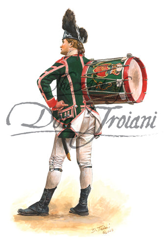 Don Troiani wall art print 63rd Regiment of Foot, Drummer. Soldier is carrying a green drum.