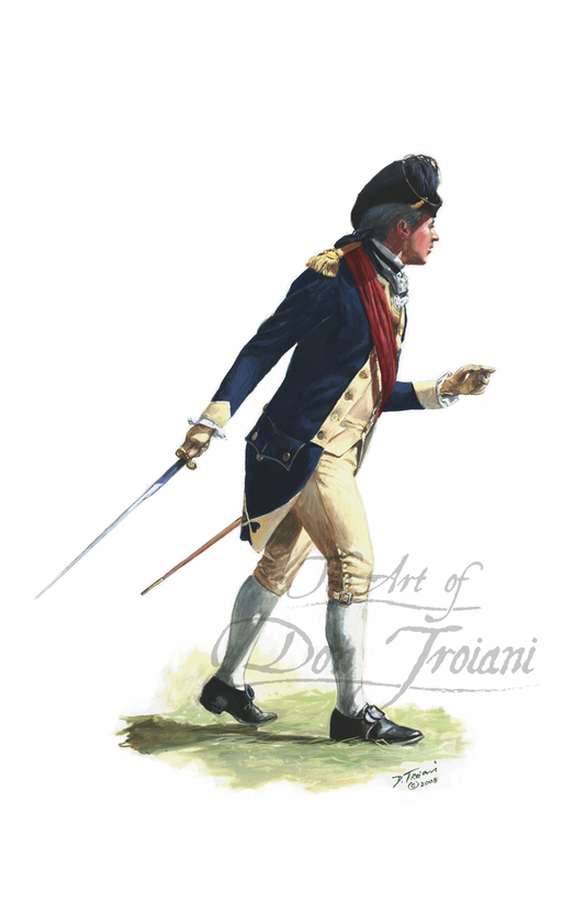  Illustration of Lt. Colonel Christian Febiger in historical military uniform with a sword on a white background