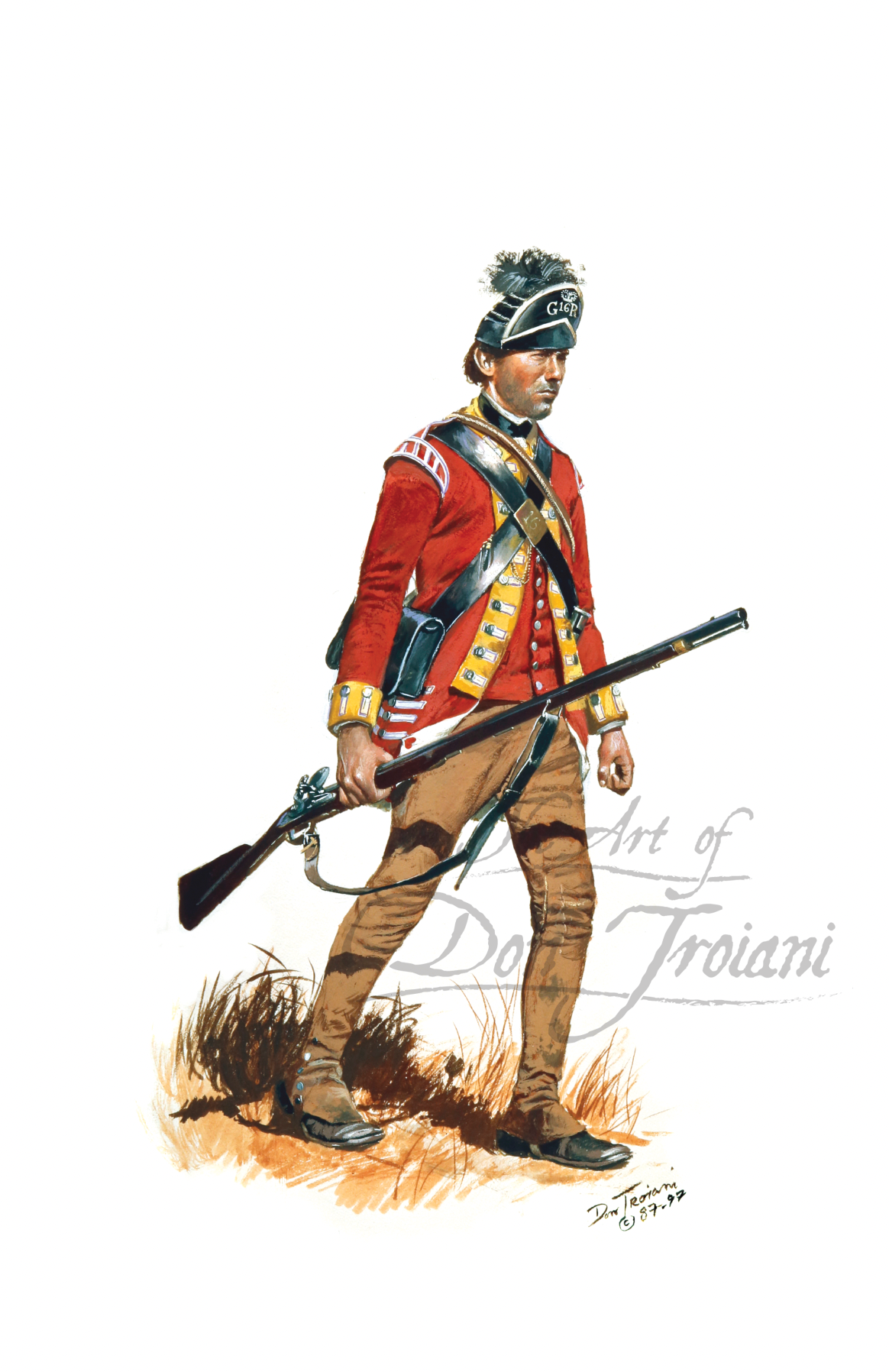 16th Regiment Of Foot. Illustration of a soldier in a red uniform with a rifle on a white background