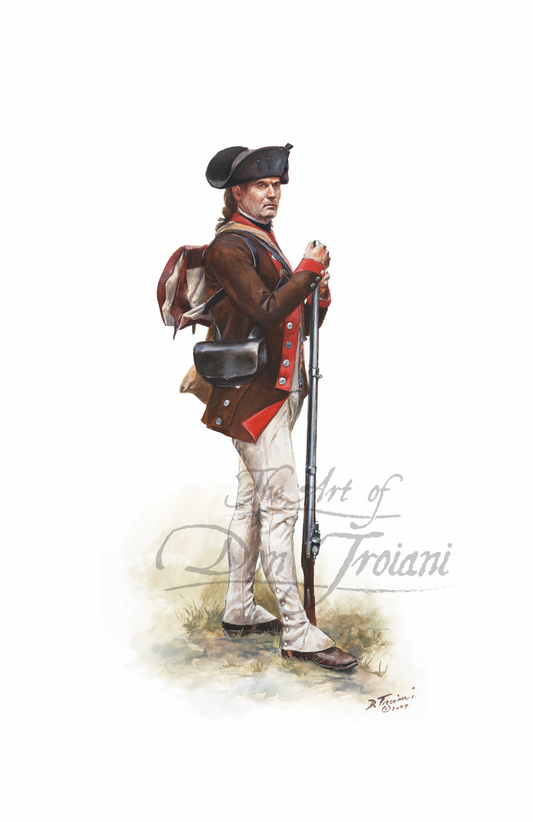 Painting of a soldier in historical military uniform with a white background