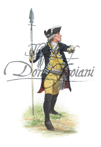 Don Troiani wall art print Leib Infantry Regiment Officer, 1776. He is wearing a yellow uniform.