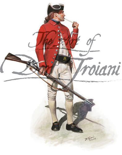 Don Troiani wall art print Corporal of British German Recruits. Wearing a red coat and white pants.