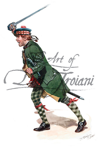 Don Troiani wall art print North Carolina Loyalist Highlander 1776. Soldier in green uniform.