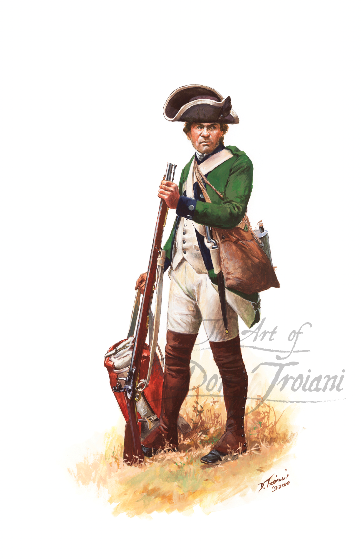 Prince Of Wales Regiment. Artistic depiction of a Revolutionary War soldier holding a rifle on a white background.