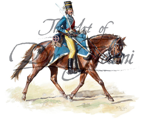 Don Troiani wall art print French Hussar Foreign Volunteers of the Navy. Soldier is on horse back.