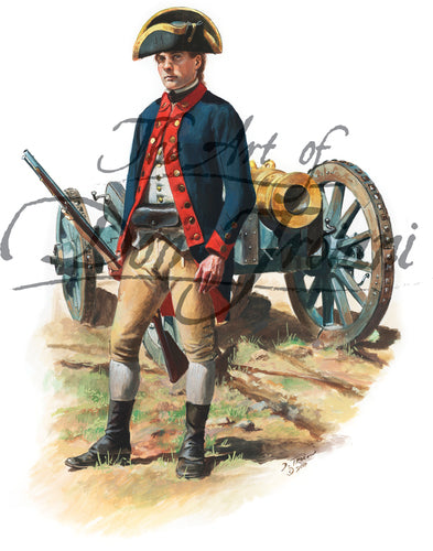 Don Troiani wall art print Knox's Artillery Regiment. Soldier standing in front of cannon. 