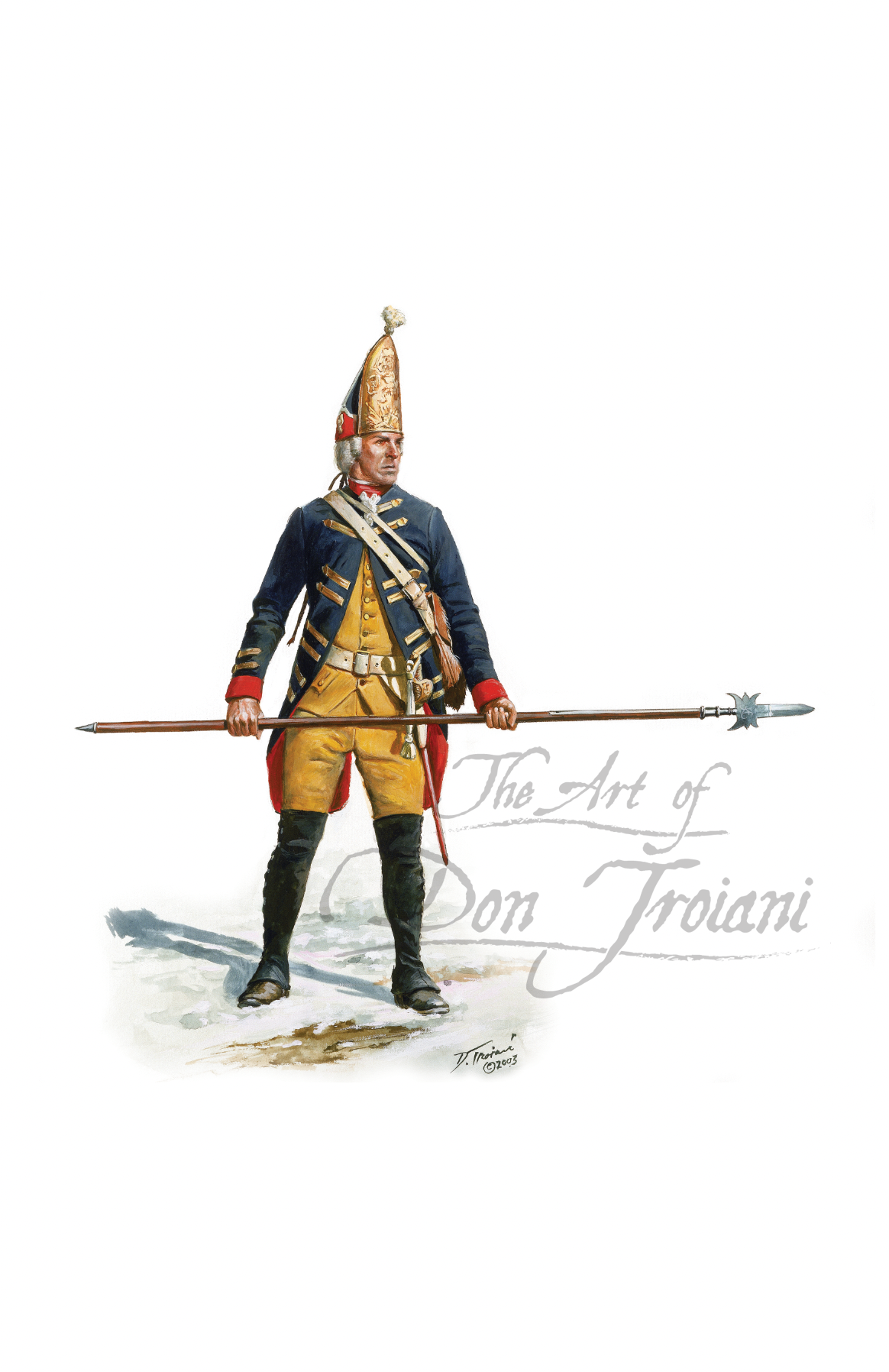 Sergeant Of The Hessian Grenadier. Artistic depiction of a soldier in historical uniform with a spear.