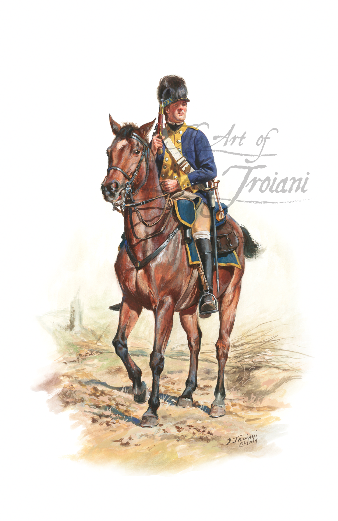 Von Heer's Provost Dragoons. Painting of a soldier on horseback.