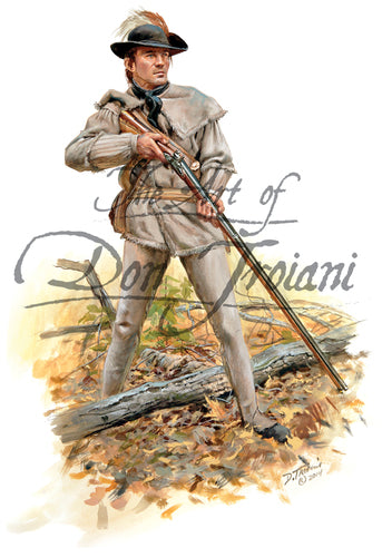 Don Troiani wall art print "Morgan's Rifle Corps". Soldier in brown uniform holding a musket.