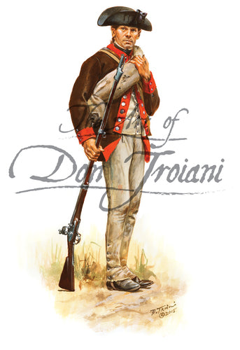 Don Troiani wall art print "12th Massachusetts Regiment Private". Soldier is wearing a brown jacket and is posing with a musket.