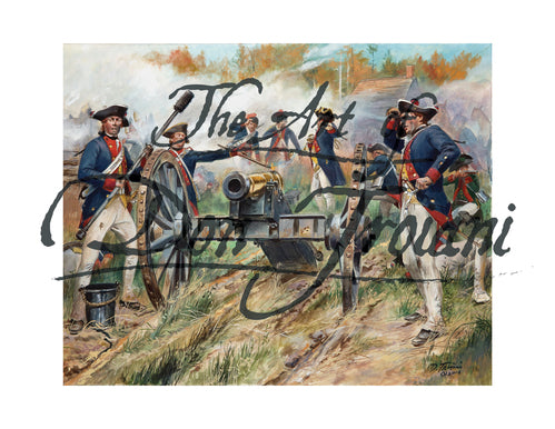 Don Troiani wall art print Hess Hanau Artillery. Soldiers firing a cannon.