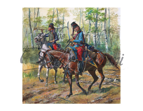Don Troiani wall art print Lauzun Hussars. Two Hussars on horse back. 