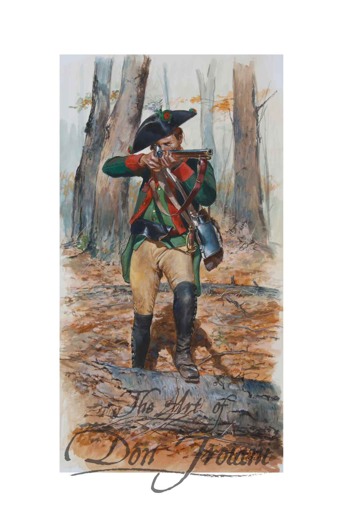 Hesse Hanau Jäger Corps. Painting of a Revolutionary War soldier in a forest setting