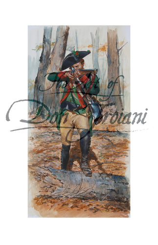 Don Troiani wall art print Light Guards Company 1780-81. Wearing a green shirt.
