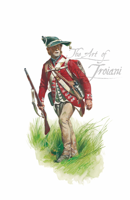 Illustration of a Revolutionary War soldier holding a rifle.