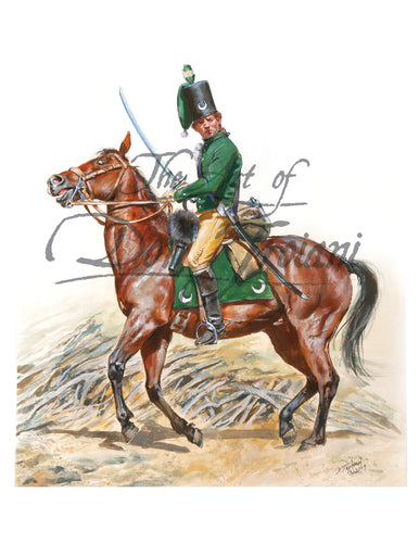 Don Troiani wall art print Queen's Rangers Hussar. Soldier is on horseback.