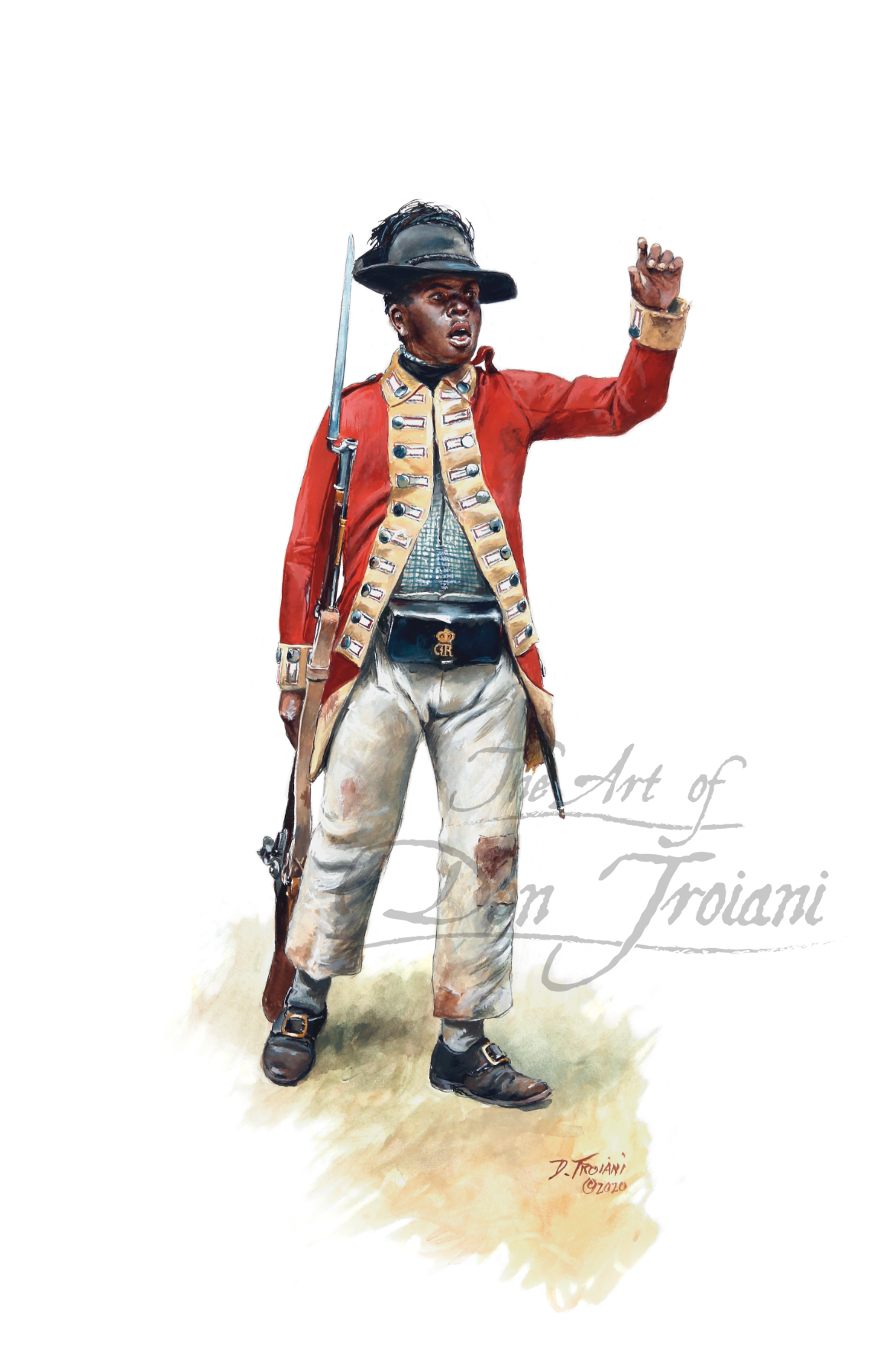 Ethiopian Regiment. Illustration of a soldier in colonial uniform with a rifle, standing on a white background.