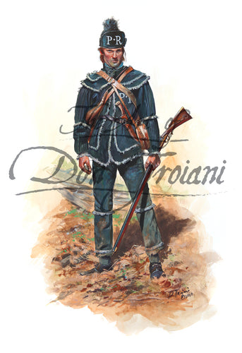 Don Troiani wall art print "Mile's Pennsylvania State Rifle Regiment". Soldier in all blue uniform holding a musket.