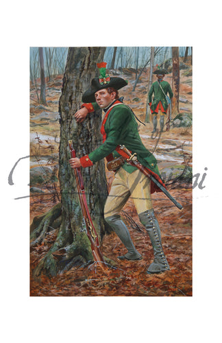 Don Troiani wall art print Anspach Bayreuth Jager Corps. Soldier is in the woods.