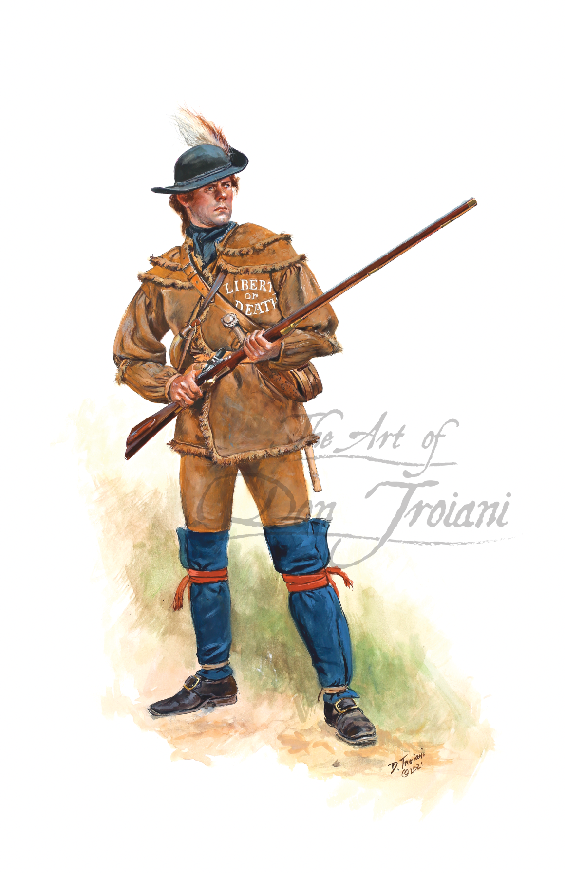 Culpeper Minute Battalion. Illustration of a Revolutionary War soldier in uniform with a rifle.