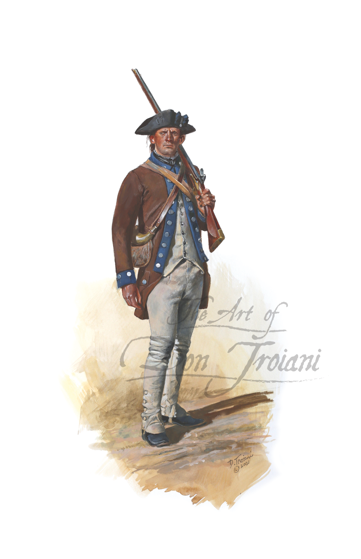 Crockett’s Western Battalion. Artistic depiction of a soldier in historical military uniform with 'The Art of Don Troiani' signature.
