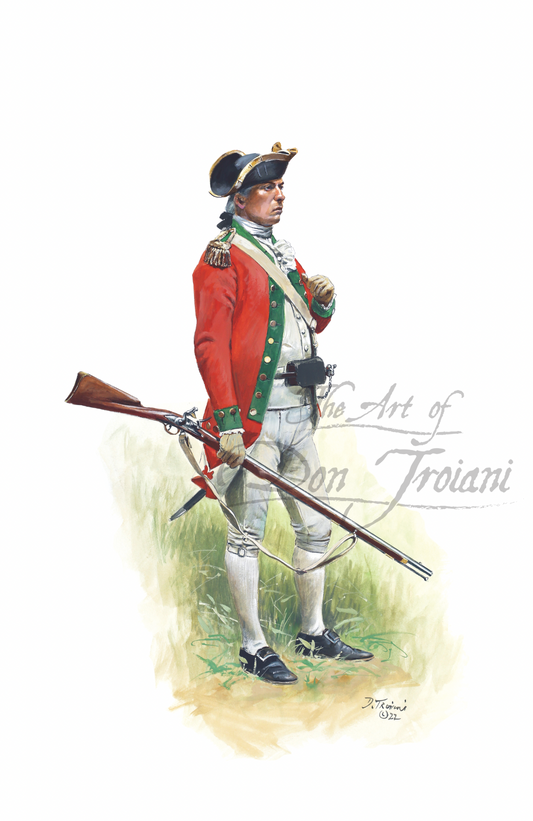 Officer 5th Virginia Regiment. Illustration of a Revolutionary War soldier in uniform holding a rifle, with 'The Art of Don Troiani' logo.