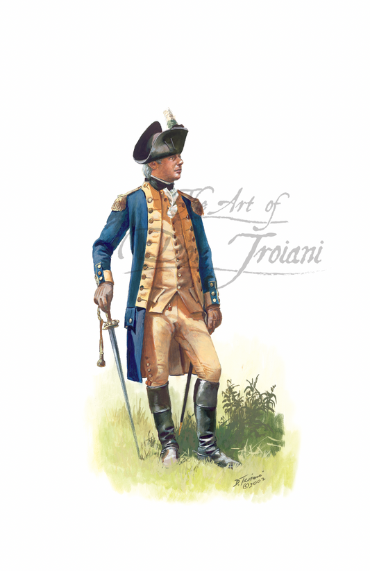 John Laurens. Illustration of a historical figure in uniform with a sword.